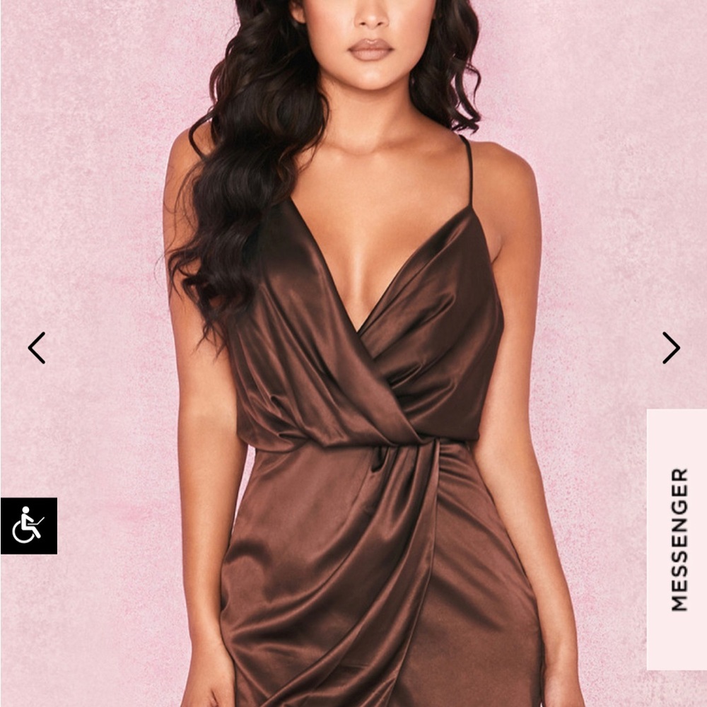 House of CB London Helaina Chocolate brown Satin Draped Mini Dress size medium